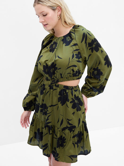Criss-Cross Cutout Mini Dress - olive green & black floral GAP (International) Criss-Cross Cutout Mini Dress - olive green & black floral GAP (International)
