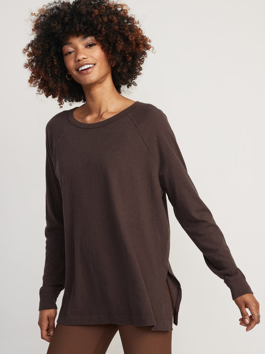 Long-Sleeve Loose Tunic T-Shirt for Women - Brown