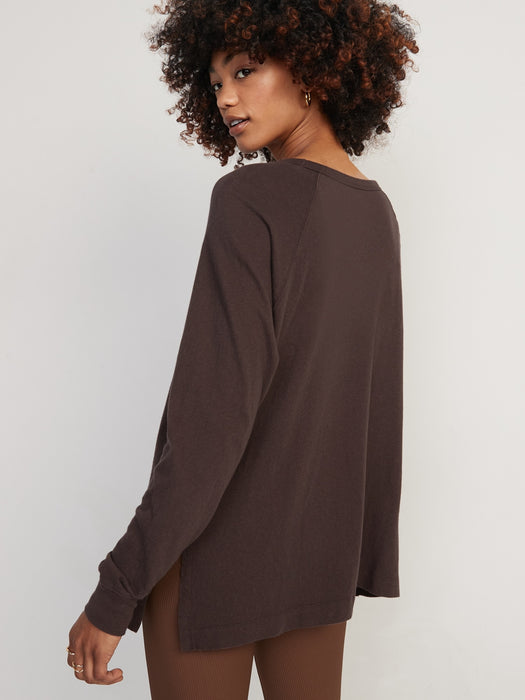 Long-Sleeve Loose Tunic T-Shirt for Women - Brown