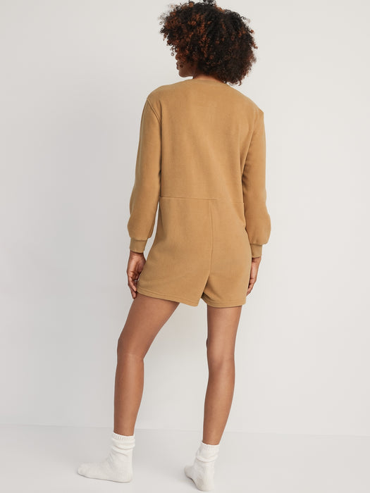 Fleece Henley Pajama Romper -- 3.5-inch inseam