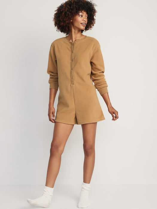 Fleece Henley Pajama Romper -- 3.5-inch inseam