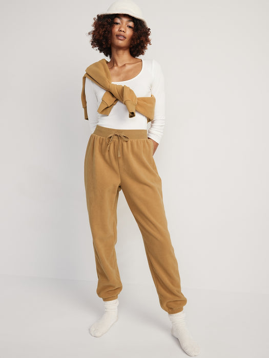 High-Waisted Microfleece Lounge Jogger Sweatpants for Women - Yellow