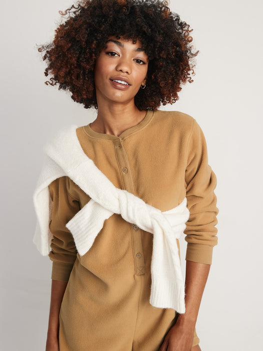 Fleece Henley Pajama Romper -- 3.5-inch inseam