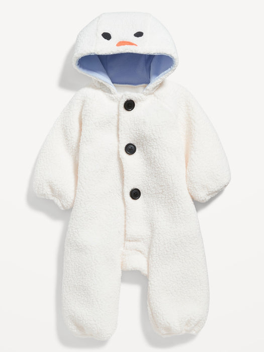 Unisex Hooded Sherpa Snowman Costume One-Piece for Baby