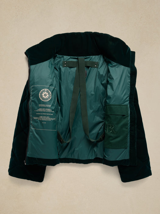 Snowdon Velvet Puffer Coat - GALACTIC GREEN