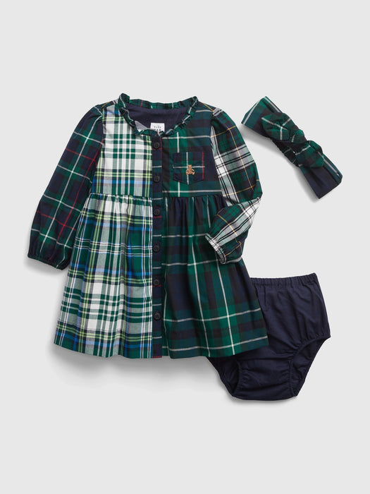Baby Mocktail Plaid Dress Set - navy plaid