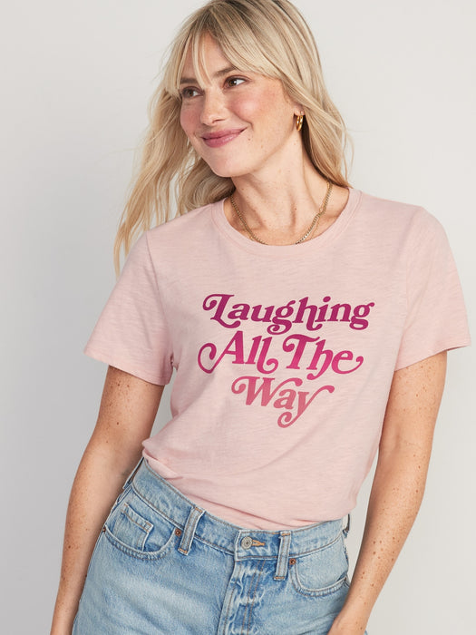 EveryWear Slub-Knit Holiday Graphic T-Shirt for Women - Pink