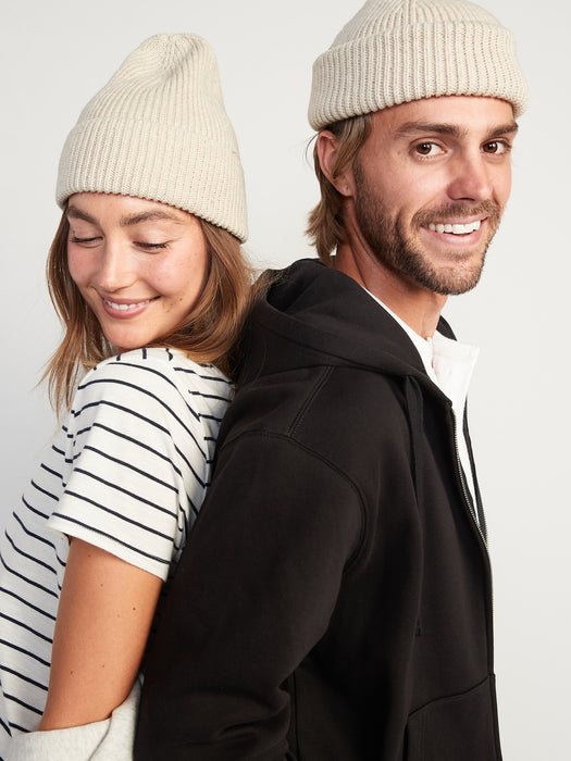 Gender-Neutral Rib-Knit Beanie Hat for Adults - Beige