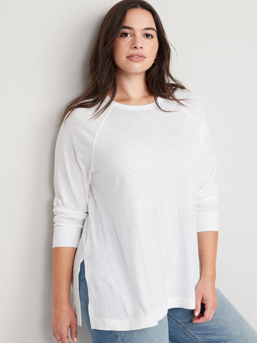 Long-Sleeve Loose Tunic T-Shirt for Women - White