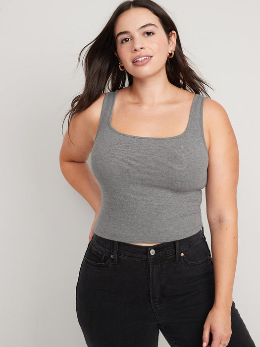 Fitted Square-Neck Ultra-Cropped Rib-Knit Tank Top for Women