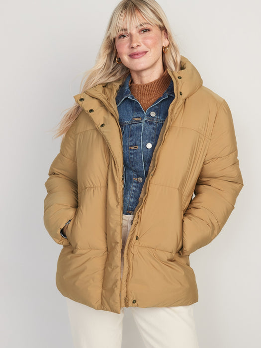 Water-Resistant Hooded Puffer Jacket for Women