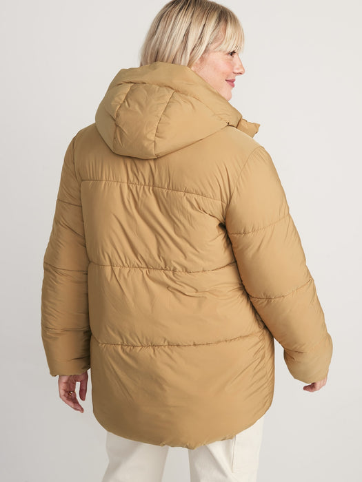 Water-Resistant Hooded Puffer Jacket for Women