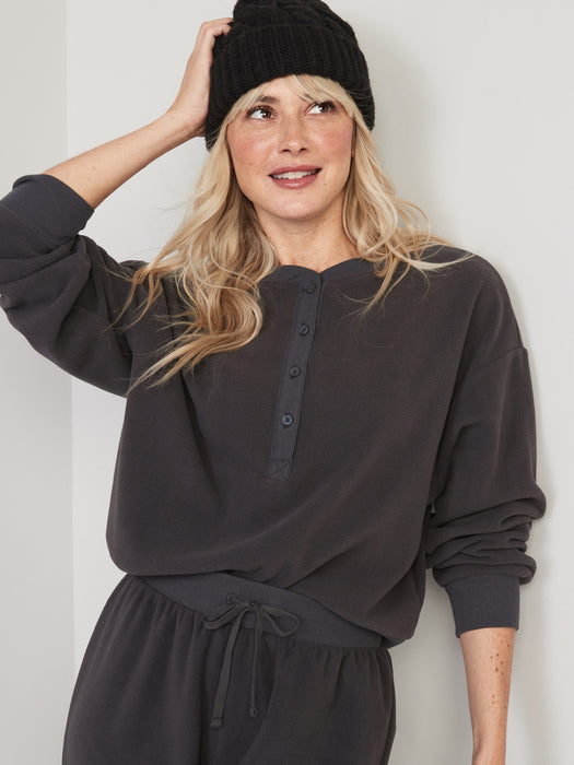 Microfleece Henley Lounge Sweatshirt for Women