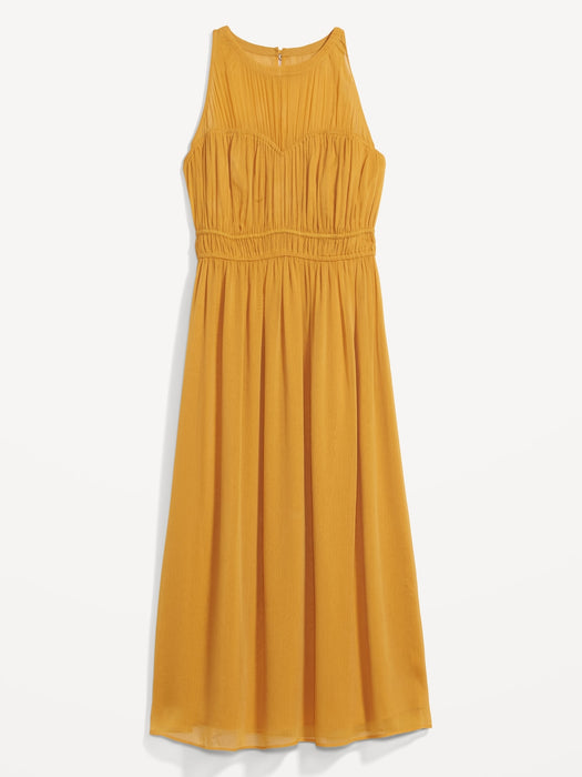 Fit & Flare Shirred Crinkled Maxi Dress for Women