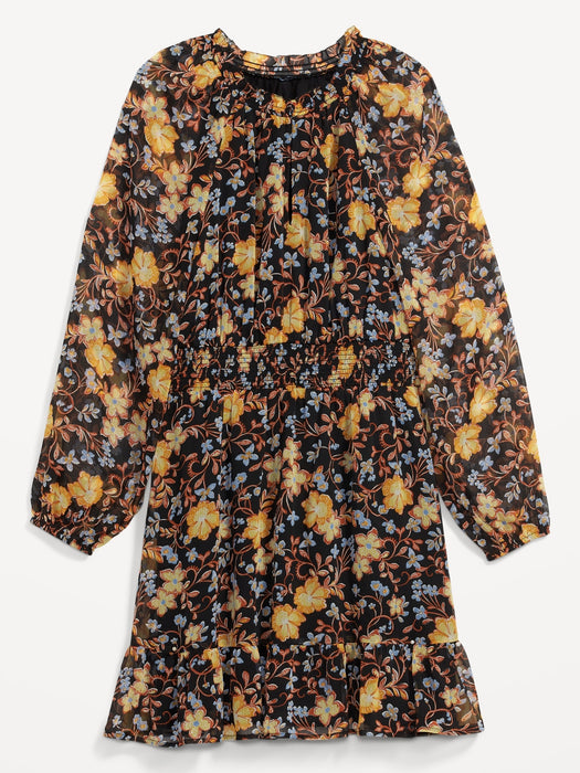 Waist-Defined Printed Smocked Mini Dress for Women