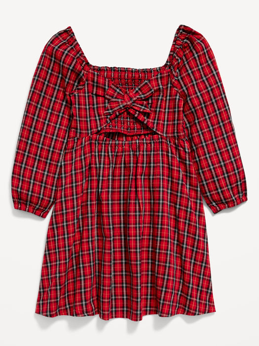 Long-Sleeve Smocked Plaid Fit & Flare Dress for Girls