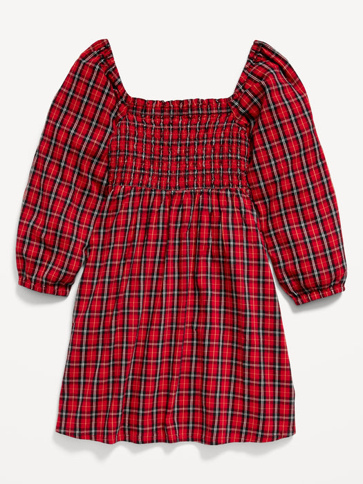 Long-Sleeve Smocked Plaid Fit & Flare Dress for Girls