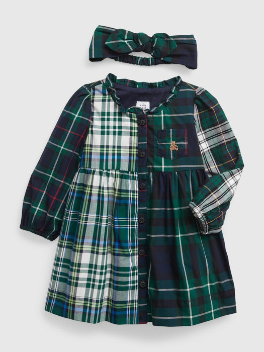 Baby Mocktail Plaid Dress Set - navy plaid