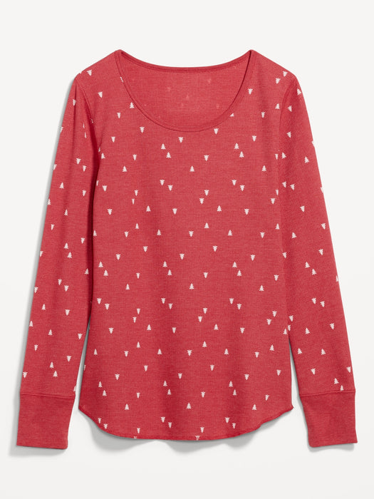Printed Thermal-Knit Long-Sleeve Pajama Top for Women - Multi
