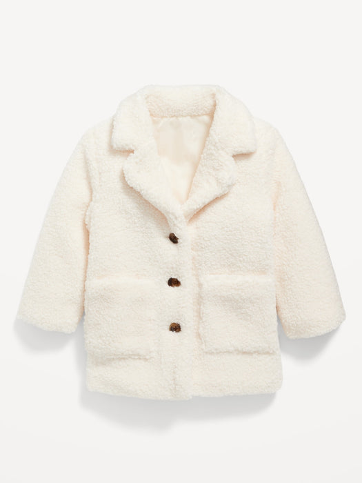 Button-Front Long Sherpa Coat for Toddler Girls