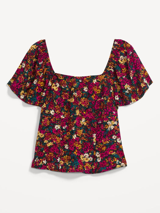 Flutter-Sleeve Smocked Top for Women