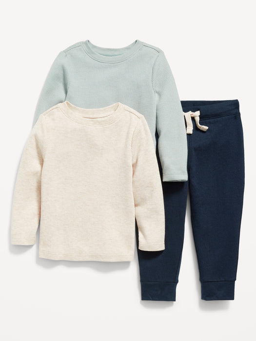 Unisex Thermal-Knit Long-Sleeve T-Shirt and Jersey Pants Set for Toddler - Silver