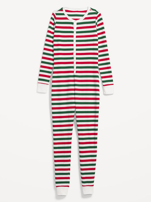 Matching Printed Thermal-Knit One-Piece Pajamas for Women - Green