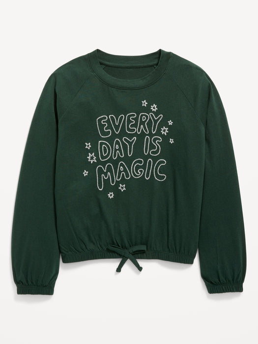 Long-Sleeve Cinched-Hem Graphic Top for Girls