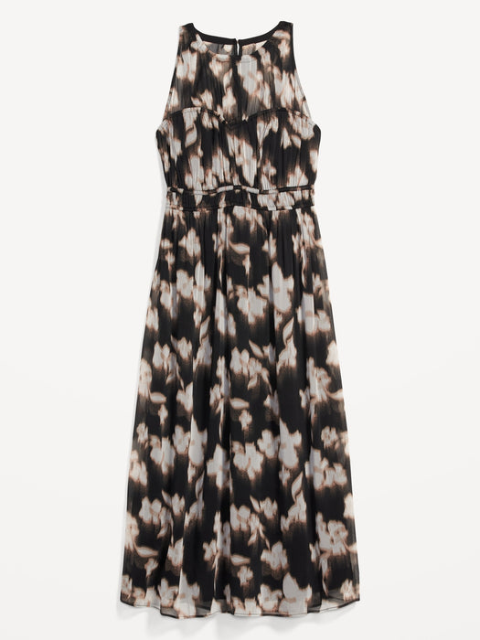 Fit & Flare Shirred Crinkled Maxi Dress for Women