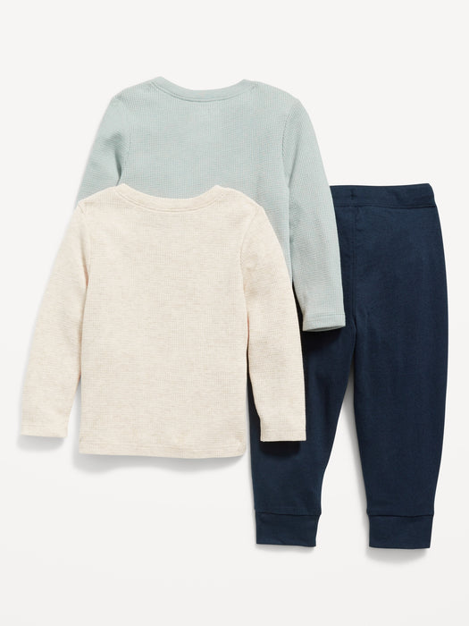 Unisex Thermal-Knit Long-Sleeve T-Shirt and Jersey Pants Set for Toddler - Silver