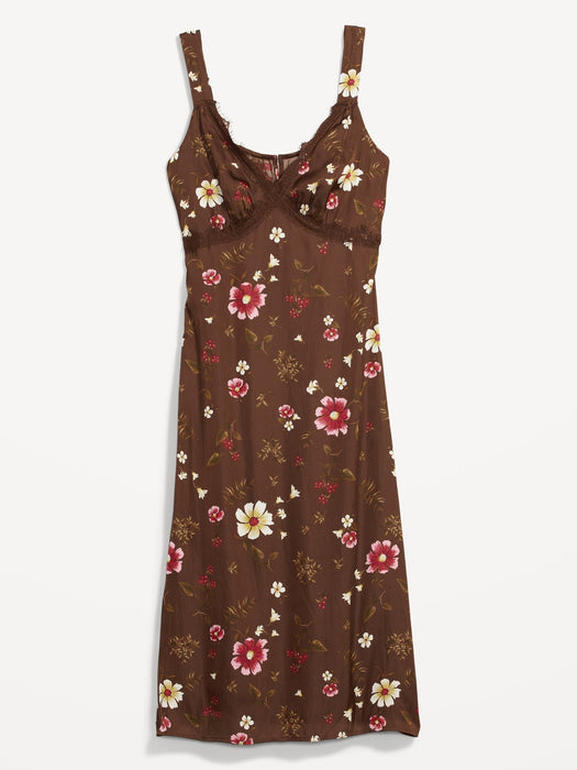 Lace-Trimmed Satin Cami Shift Dress for Women