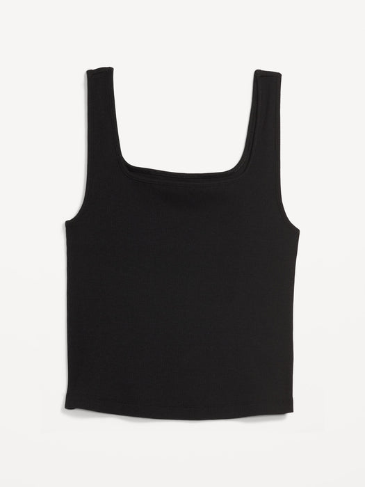Fitted Square-Neck Ultra-Cropped Rib-Knit Tank Top for Women - Black