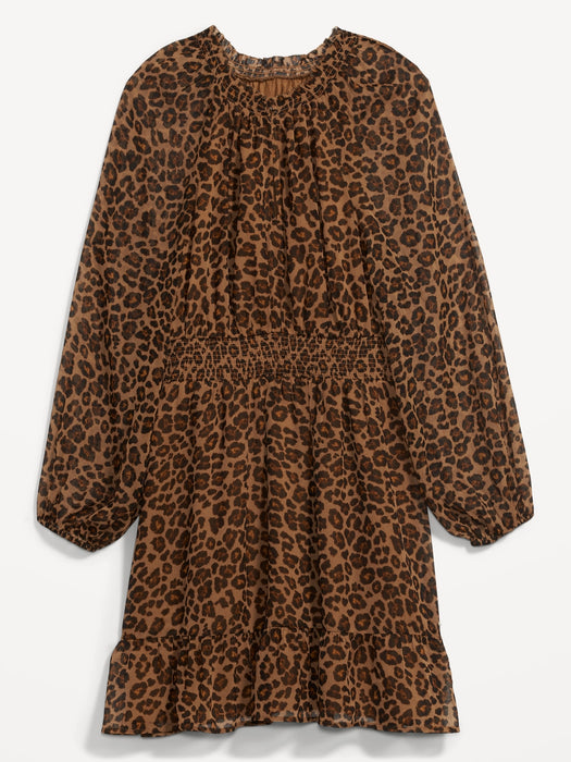 Waist-Defined Printed Smocked Mini Dress for Women