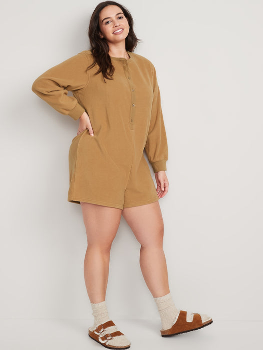 Fleece Henley Pajama Romper -- 3.5-inch inseam