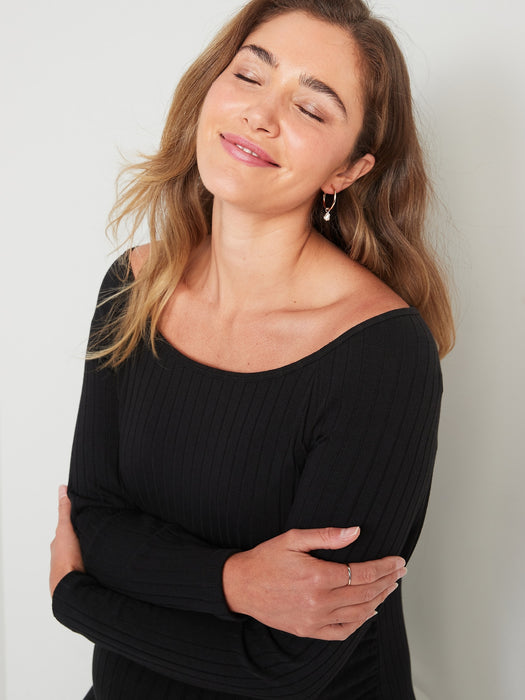 Maternity Rib-Knit Long-Sleeve Bodycon Midi Dress