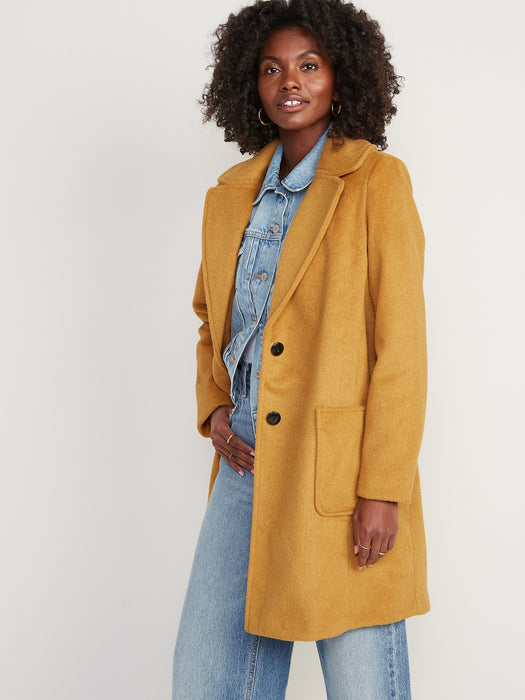 Oversized Soft-Brushed Overcoat for Women - Yellow