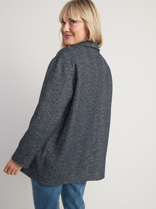 Soft-Brushed Herringbone Button-Front Car Coat for Women