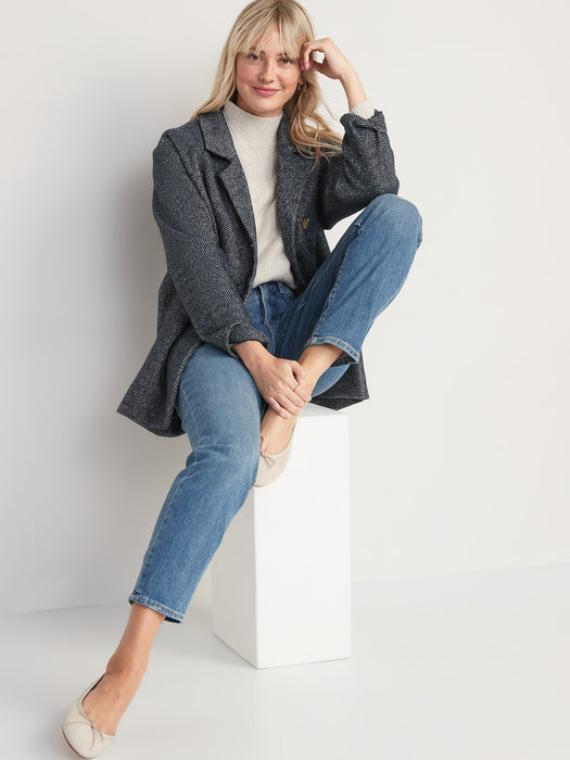 Soft-Brushed Herringbone Button-Front Car Coat for Women