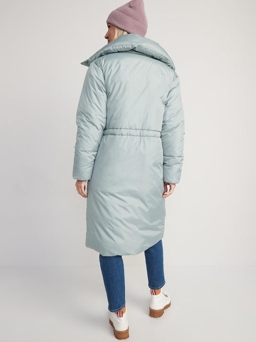 Water-Resistant Long Duvet Puffer Coat for Women