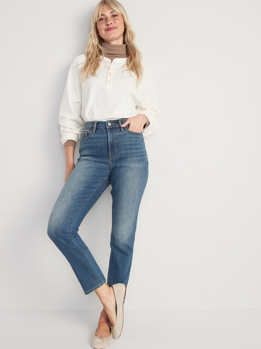 High-Waisted OG Straight Medium-Wash Built-In Warm Ankle Jeans for Women