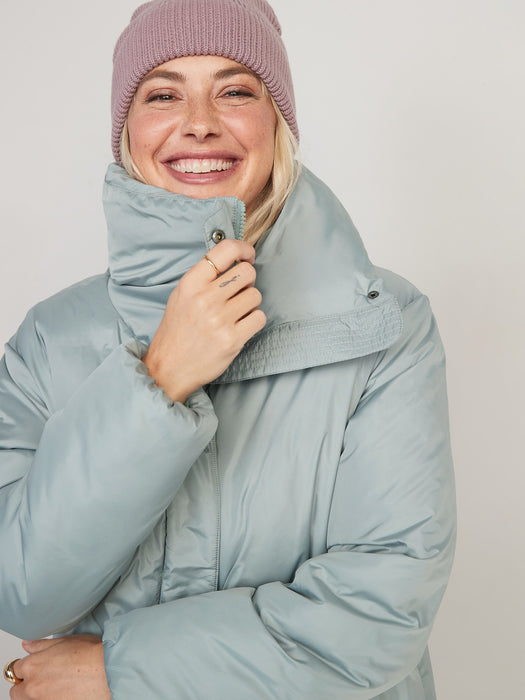 Water-Resistant Long Duvet Puffer Coat for Women