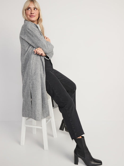 Long Slouchy Double-Breasted Coat for Women