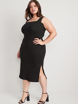 Fitted Sleeveless Rib-Knit Midi Dress for Women