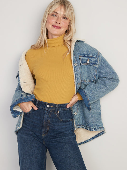 Rib-Knit Turtleneck Top for Women