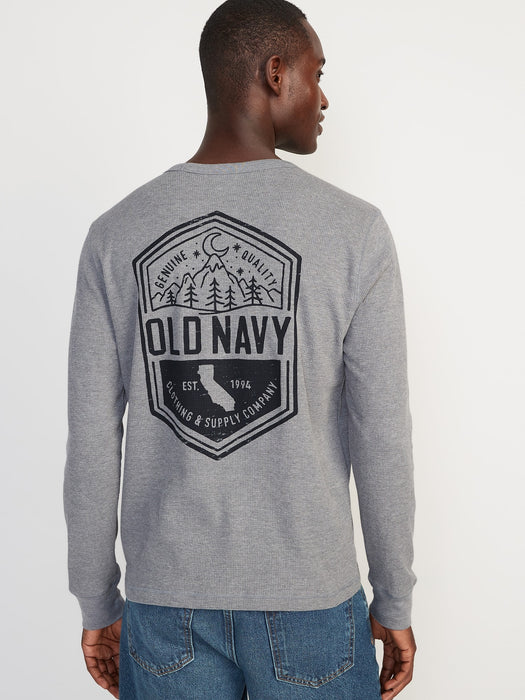 Logo-Graphic Thermal-Knit Long-Sleeve T-Shirt for Men - Gray