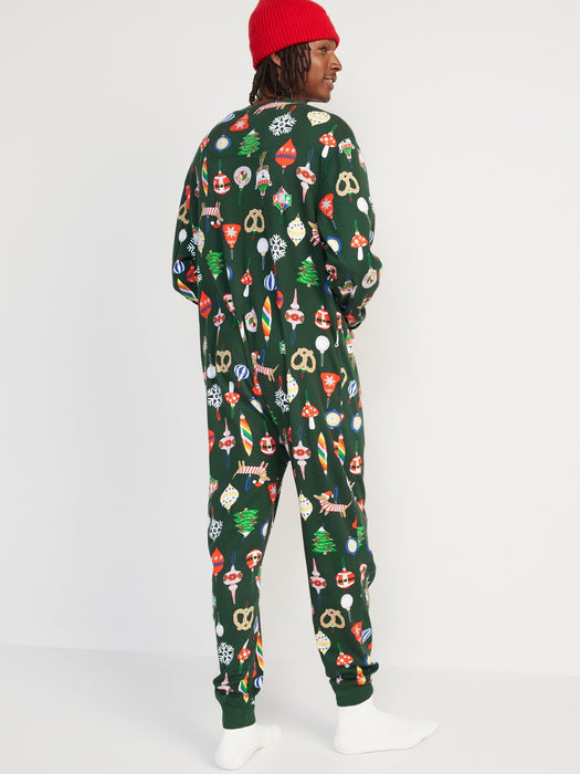 Matching Christmas Print One-Piece Pajamas for Men - Green