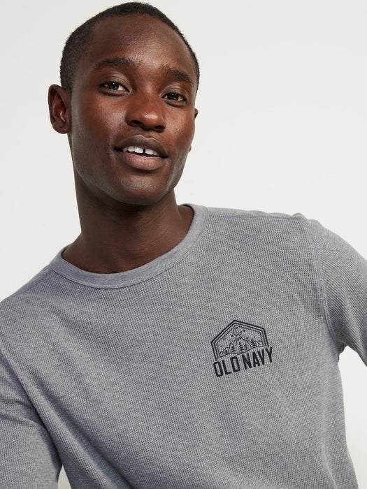 Logo-Graphic Thermal-Knit Long-Sleeve T-Shirt for Men - Gray