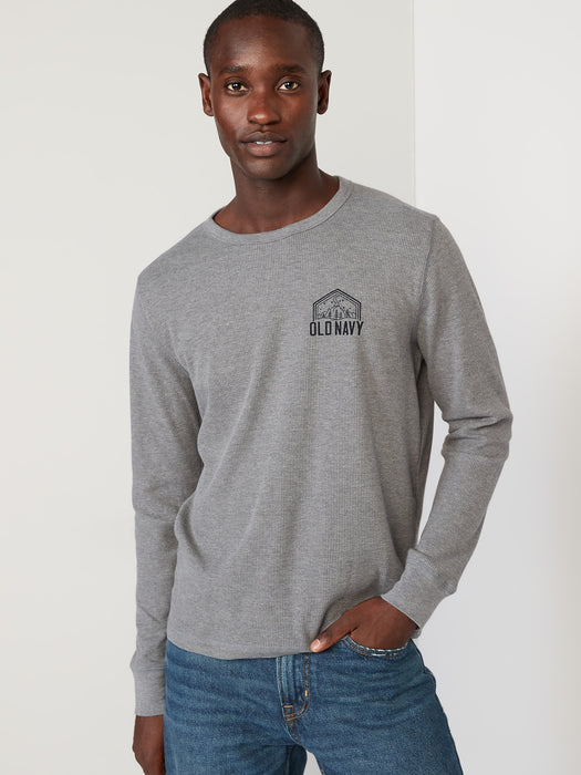 Logo-Graphic Thermal-Knit Long-Sleeve T-Shirt for Men - Gray