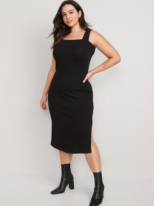 Fitted Sleeveless Rib-Knit Midi Dress for Women