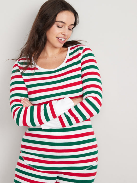 Printed Thermal-Knit Long-Sleeve Pajama Top for Women